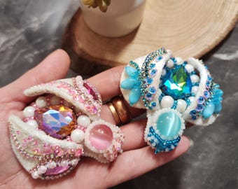 Pink Beetle Brooches & Blue Beetle Brooches – Luxury Handmade Bug Jewelry with Cat’s Eye Gemstone
