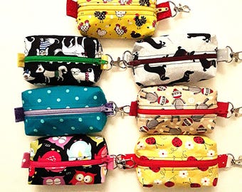 Itty Bitty Boxy Bags, Swivel Key Chain Hook Charge Cards/License/Dog Poop Bags/Hair Accessories