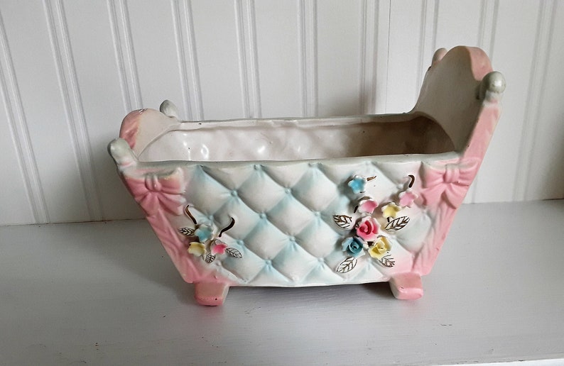 Vintage Lefton Ceramic Baby Crib Planter 1960s Collectible Etsy