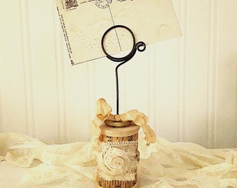 Wooden Spool Photo Holder with Vintage Buttons