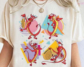 Retro 90er Jahre Mushu Shirt, Vintage Mulan Dragon T-Shirt, Memphis Style Disney Shirt, Disneyland Trip Top, 90er Nostalgie Urlaub, lustiges Disney T-Shirt