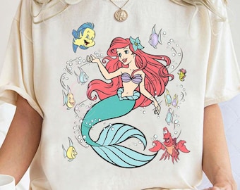 Camiseta vintage de la princesa Ariel, Flounder y Sebastián, camisetas de La Sirenita de Disney de los 90, camiseta de Magic Kingdom, camiseta de viaje familiar a Disneyland