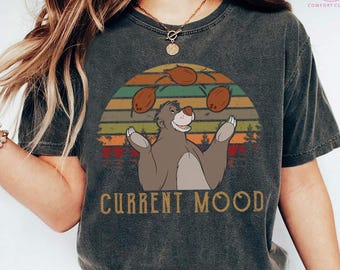 Camiseta vintage Disney Current Mood Book Baloo, camisetas de El Libro de la Selva, camiseta de colores cómodos, camiseta para viaje familiar a Disneyland, camiseta de regalo de cumpleaños