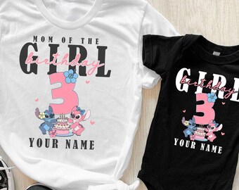 Stitch Custom Birthday Girl Shirt, Angel Tropical Hibiscus Sweatshirt, Cute Stitch Birthday Girl Mom Tee, Hawaii Vacation Trip Matching Gift
