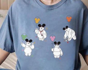 Camiseta con globos de Baymax y emociones, sudadera con orejas de Mickey de Baymax y Big Hero 6, estados de ánimo de robot kawaii, camisetas de regalo para viajes familiares de Disney