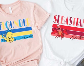 Disney Flounder And Sebastian T-shirt, The Little Mermaid Shirts, Disneyland Family Trip, Disney Vaction Shirt, Birthday Gift Tee