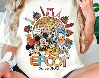 Camiseta de Disney Epcot World, camiseta de Mickey y sus amigos de 1982, camiseta de Mickey Mouse, Minnie y Mickey, camiseta a juego de Disney para viajes familiares a Disneyland
