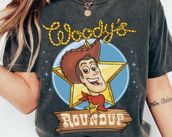 Retro Disney Toy Story Cowboy Woody'S Round Up T-shirt, Koszulki Woody'ego, Koszulka Comfort Color, Koszulka Disneyland Family Trip, Koszulka z prezentem urodzinowym