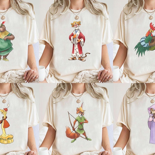 Vintage Robin Hood Family Matching Shirt, Classic 1973 Storybook Outfit, Animal Theme Park Trip, Retro Maid Marian Little John Prince John