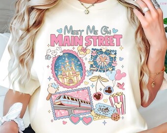 Triff mich auf der Main Street, Pastell Disney Park T-Shirt, Kawaii Disneyland Reise Shirt, Magic Kingdom Ästhetik, Disney Snacks Top, Disney Girls
