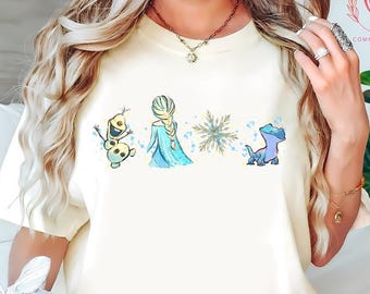 Chemise personnages aquarelles congelés, sweat Elsa Olaf Bruni, t-shirt flocon de neige magique, esprit du feu mignon, chemises-cadeaux vacances d'hiver Disney