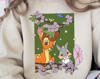 Disney Bambi und Klopfer Shirt, Frühling Kirschblüte Sweatshirt, Blumen Häschen Deer T-Shirt, Disney Familien Reise Urlaub Geburtstagsgeschenk Shirts