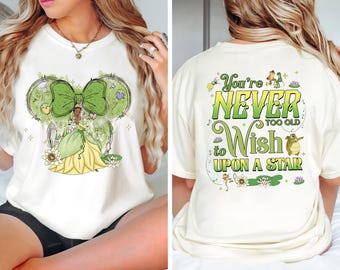 Tiana Aquarell Shirt, 2-seitig Prinzessin und der Frosch T-Shirt, nie zu alt, um sich einen Stern zu wünschen, Disney Trip 2026, Magic Kingdom, Minnie Ears