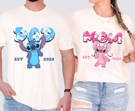 Disney Stitch Angel Mom Dad Matching Shirts, Lilo and Stitch