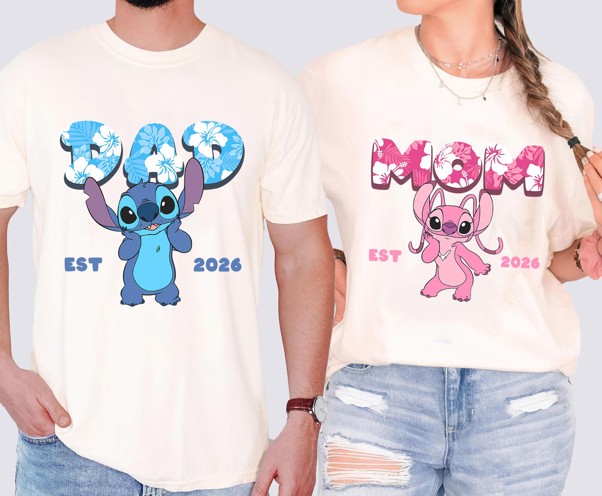 Disney Stitch Angel Mom Dad Matching Shirts, Lilo and Stitch