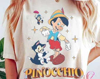 Komfort Farbe Vintage Pinocchio Porträt Shirt, Disney Pinocchio Shirts, Magic Kingdom Shirt, Disneyland Familien Ausflug Shirt, Geburtstagsgeschenk