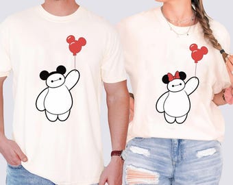 Camiseta de Baymax con globo de Mickey, sudadera minimalista de Big Hero 6, camiseta del Día del Reino Mágico, regalo para vacaciones familiares de Disney