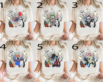 Stitch Halloween Horror Movie Shirt, Spooky Alien Slasher Tee, Pennywise Balloon Ghostface Chucky Outfit, Magic Kingdom Fall Trip Shirts