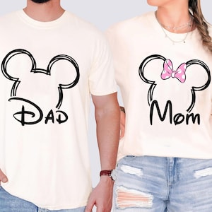 Mom Dad Matching Shirts, Custom Name Scribble Mickey Ear Couple Tee, Minimalist Theme Park Outfit, Family Vacation Mom Dad Trip Clothing