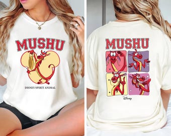 Mushu Spirit Animal Shirt, doppelseitiger Mulan Dragon T-Shirt, Disney Varsity Top, Retro Comic Panel Shirt, Disneyland Trip, lustige Disney Shirts