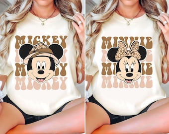 Minnie und Mickey Leopard Retro T-Shirt, Disney Safari Animal Kingdom Shirts, Komfort Farbe T-Shirt, Disneyland Familienausflug, Geburtstagsgeschenk T-Shirt
