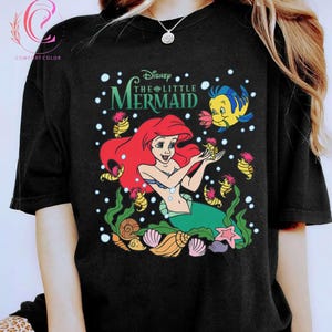 Camiseta de Ariel en acuarela, camiseta de La Sirenita bajo el mar, vacaciones en crucero de Disney, sudadera de viaje a Fantasyland, regalo para niñas de Flounder y caballito de mar imagen 8
