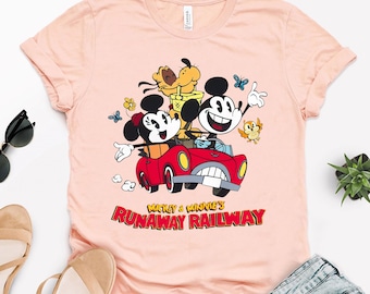 Disney Mickey und Minnie Runaway Eisenbahn Shirt, Mickey Minnie Pluto Hund Klassisches T-Shirt, Komfort Farben T-Shirt, Geburtstagsgeschenk, Familienausflug