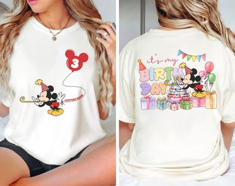 2 Sided Birthday Shirt, Custom Name Disney Trip, Mickey Pooh Stitch Tee, Mickey Balloon Toddler Youth Gift Shirt, Watercolor Disney Party