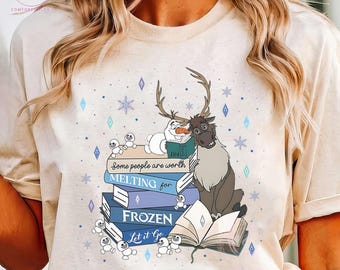 Retro Disney Gefrorene Olaf und Sven Lese Shirt, Buch-Liebhaber-Shirts, Magic Kingdom Shirt, Disneyland Familien Reise Shirt, Geburtstagsgeschenk Tee