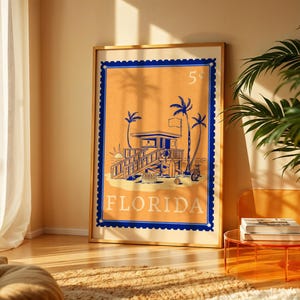 Florida Briefmarke Digitaldruck | Vintage Reise Poster, Strand Kunst & Küstenwand dekor, Printable Wohndekor