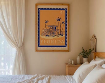 Florida Wall Art | Vintage Coastal Travel Poster | Beach House Decor | Digital Download