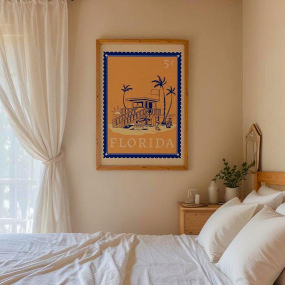 Florida Wall Art | Vintage Coastal Travel Poster | Beach House Decor | Digital Download