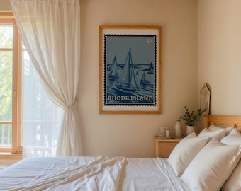 Plakat podróżniczy Newport Rhode Island, vintage'owy plakat żeglarski do pobrania w wersji cyfrowej