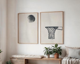 Basketball Print Set | Minimalist Hoop Wall Decor | Sports Poster | Digital Download