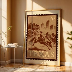Texas Briefmarke Digitaldruck | Vintage Reise Poster, Western Wand Dekor, Western Wand Dekor