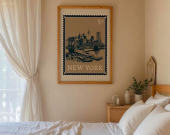 Brooklyn Bridge Art Print, Vintage Manhattan Skyline Digital Download