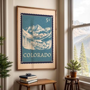 Colorado Stempel Digitaldruck | Vintage Reise Poster, Berge Kunst & Natur Wanddekoration, Printable Wohnkultur