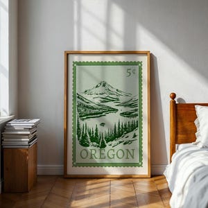 Oregon Briefmarke Digitaldruck | Vintage Reise Poster, Berge Kunst & Natur Wanddekoration, Printable Wohnkultur