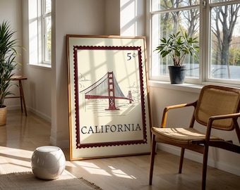 Poster der Golden Gate Bridge in Kalifornien | Vintage-Dekoration aus San Francisco | Digitaler Download