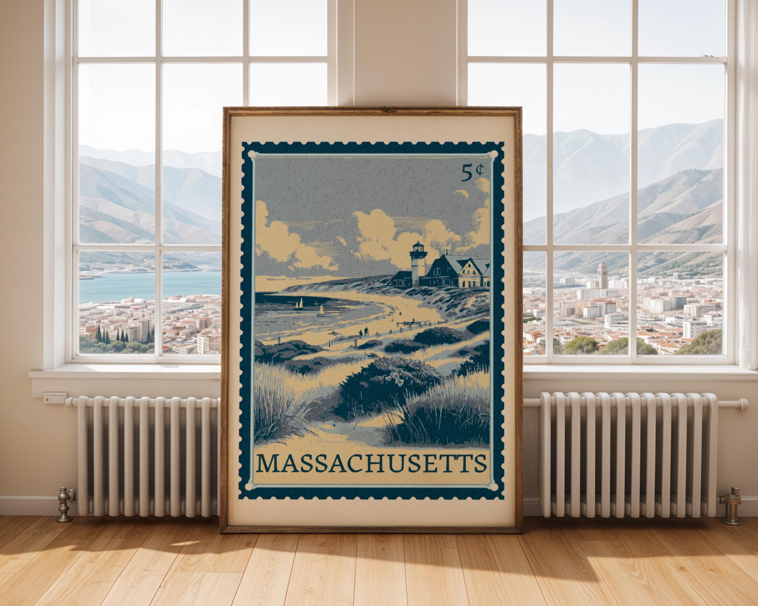Massachusetts Travel Poster Digital Download Vintage Cape Cod Coastal Wall Art