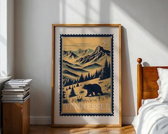 Kunstprint van een berenhut in de Smoky Mountains, digitale download voor aan de muur in Tennessee