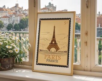 Pôster de viagem de Paris, França, meados do século XX - Pôster da Torre Eiffel (Download digital)