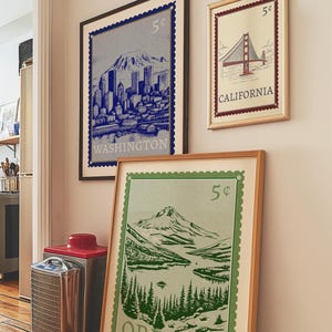 PNW State Stamp Art Prints: Washington, Oregon, California (Digital Download)