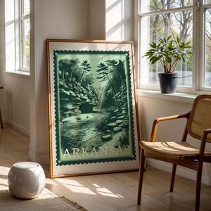 Ozark Waterfall Digital Stamp | Arkansas Travel Poster Printable Art | Instant Download Wall Decor