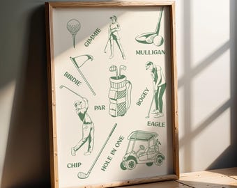 Golf Terms Print, Green Cream Digital Download | Office Wall Decor