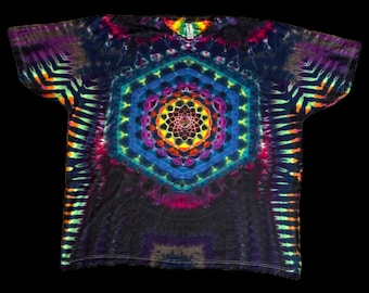 Stormy Mandala w/ Rainbow Spine - UV Reactive - Handmade Tie Dye Shirt -  Size 3XL