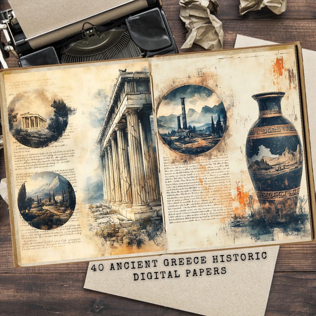 Ancient Greece Digital Paper: Mythical Creatures, Ruins (digital ...