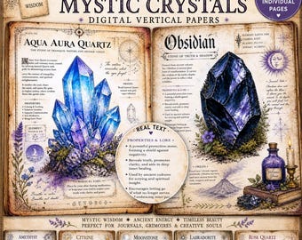 Crystal Magic Journal Kit, Witchcraft Ephemera Pages, Mystic Gemstone Papers, Vintage Occult Printables