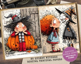 Quirky Witch Junk Journal Kit: Funny Witches Ephemera (Digital Download)
