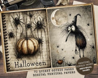Quirky Gothic Junk Journal Pages: Funny Halloween Ephemera (Digital Download, Letter Size)
